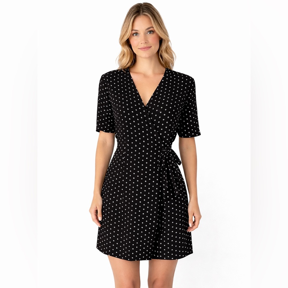 Vintage Pandemonium Polka Dot Wrap Dress Black White Lined 90s Minimalist Medium